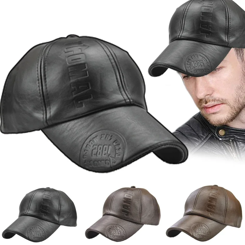 

Autumn and Winter Leather Baseball Cap Men's Fashion Sports Adjustable Casual Caps British Vintage Cowhide Leather Hats