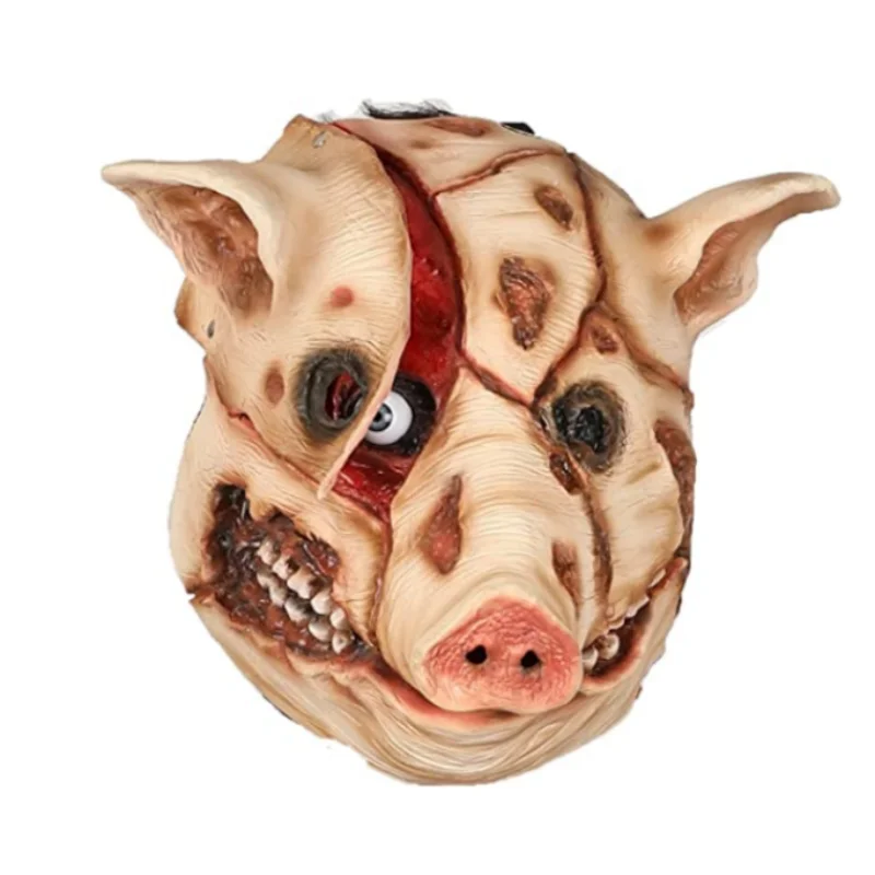 

Horror Movie Texas Saw Cosplay Scary Tearing Pig Bloody Butcher Latex Mask Helmet Halloween Masquerade Party Prank Costume Prop