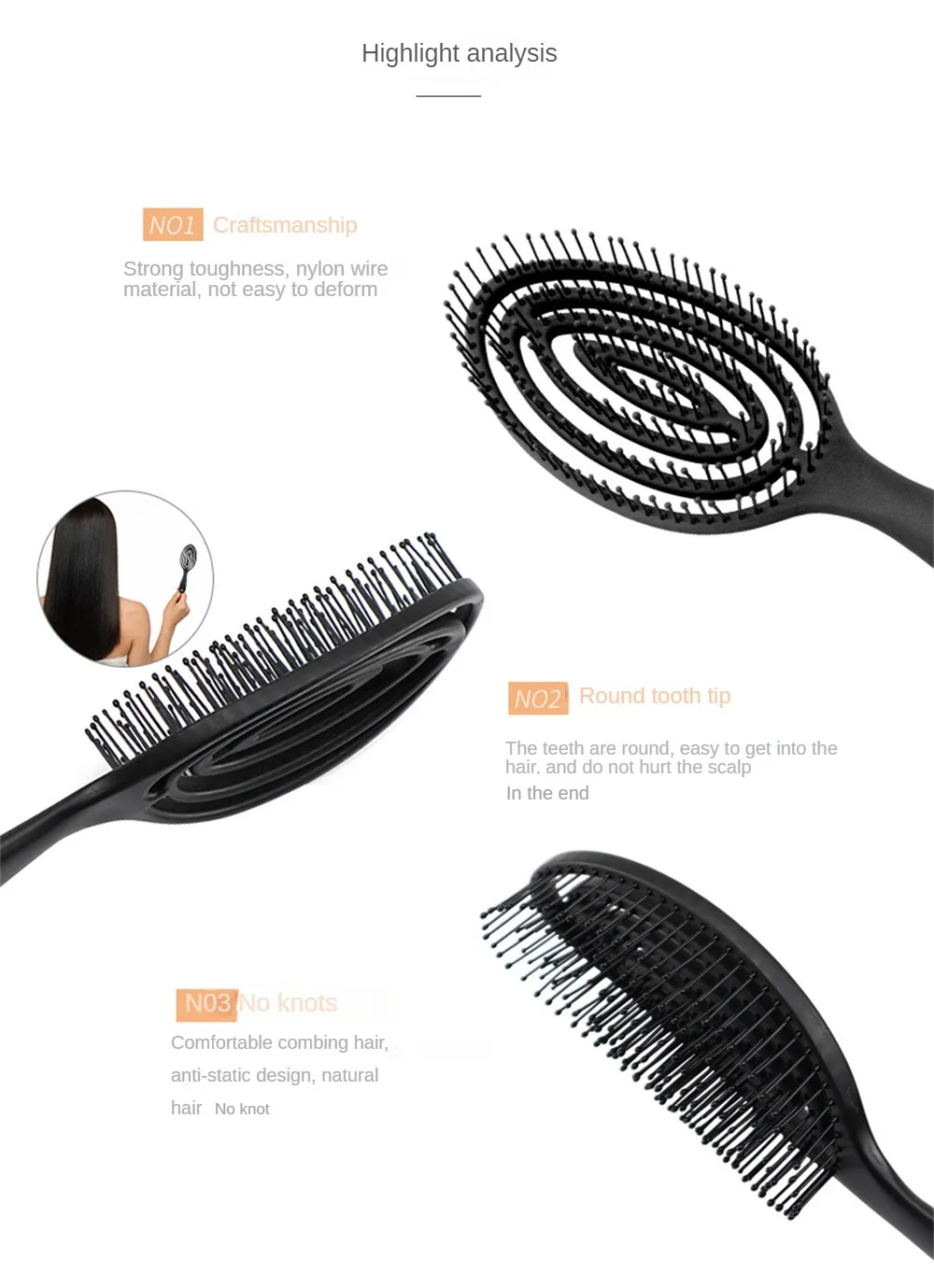 Description Picture 5 of itemRelaxing Elastic Massage Comb Portable Hollow Hair Combs Scalp Massage Brush Salon Styling Tools Solid Color Circular Hair Brush
