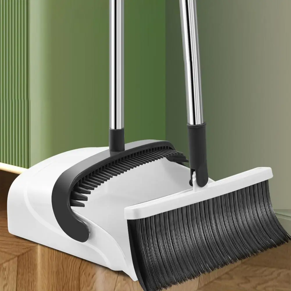 2Pcs/Set Long Handled Dustpan Brush Set With Built-In Comb Teeth 180 Degree Swivel Ergonomic Design Broom Foldable Dustpan Set