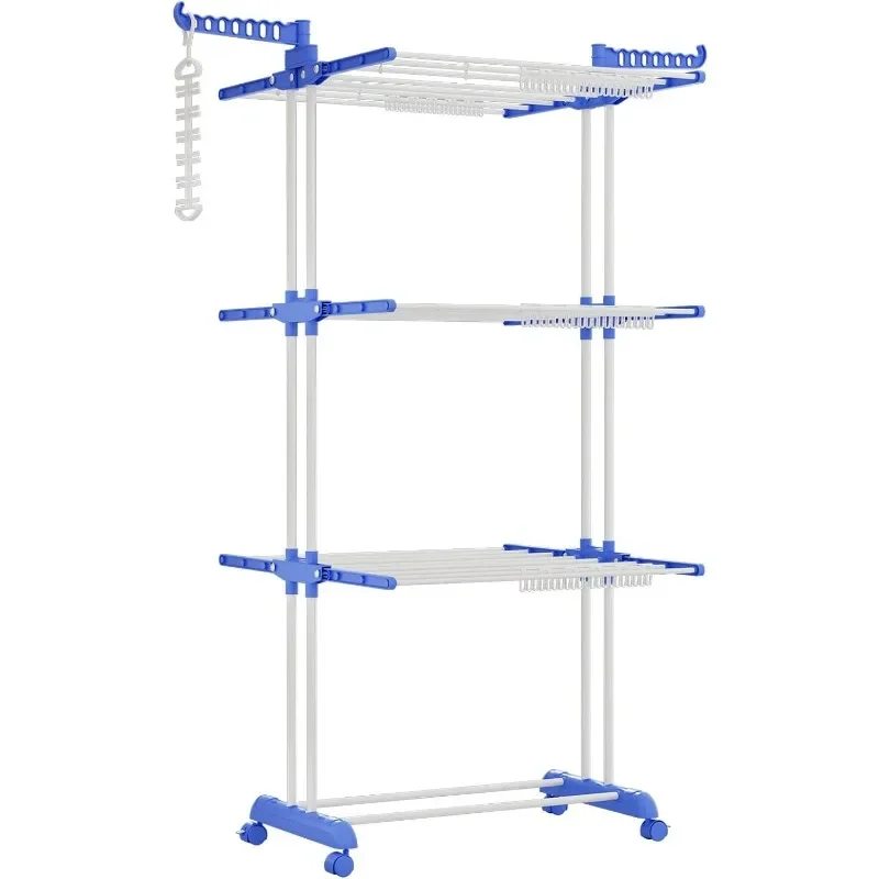 Clothes Drying Rack,Folding Clothes Rail Storage Rack, 4 Tier Clothes Horses Rack Stainless Steel Laundry Garment Dryer Stand 5