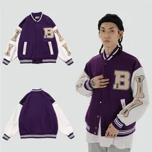 

2020 Mens Hip Hop Baseball Jacket Coats Big Letter B Bone Embroidery Patchwork Japan Korean Style Streetwear College Rock Jacket