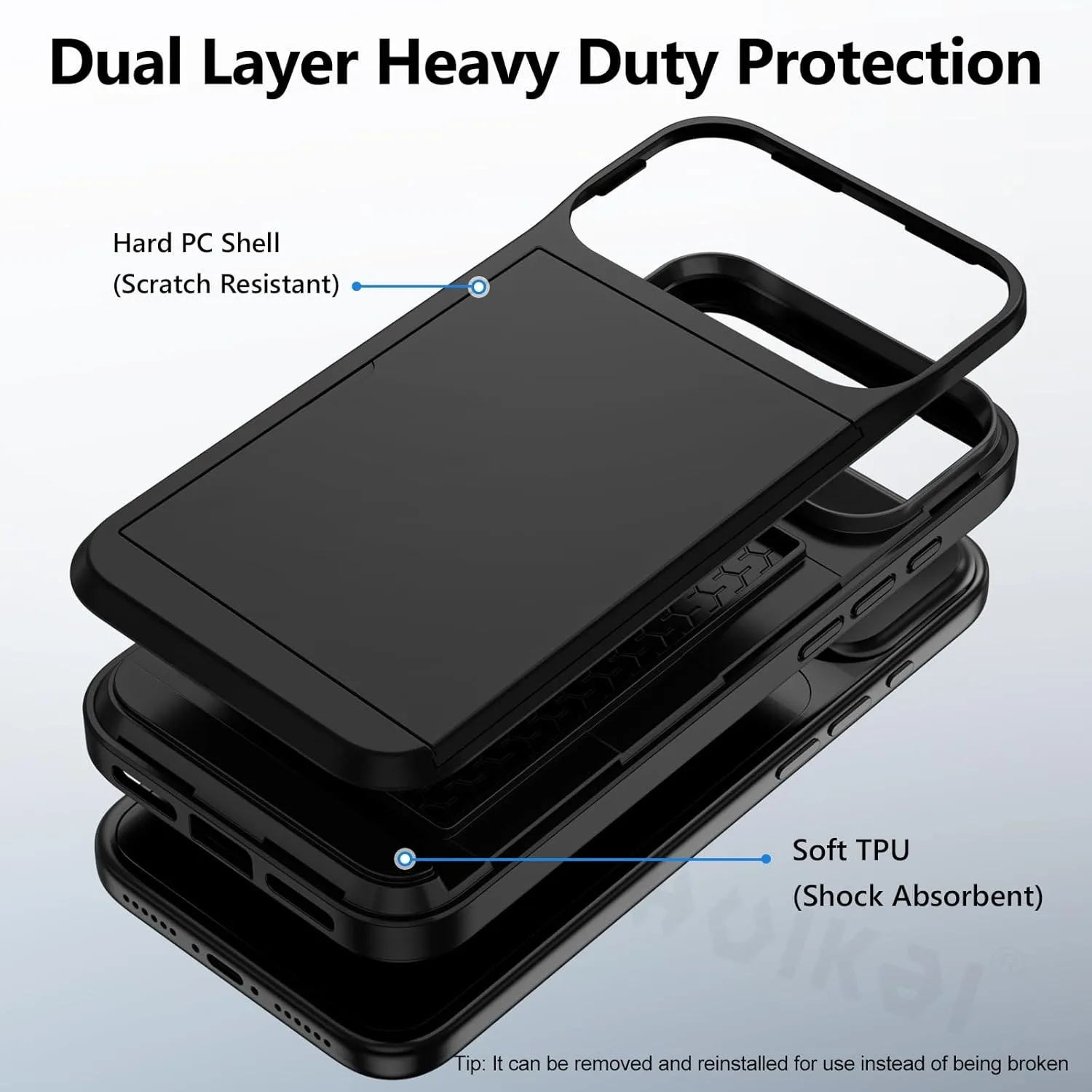 아이폰 17 프로 맥스 17 에어 16 프로 맥스 15 14 13 12용 케이스 지갑 카드 홀더 슬라이드 슬롯 슬림 하드 PC 헤비 듀티 보호 커버