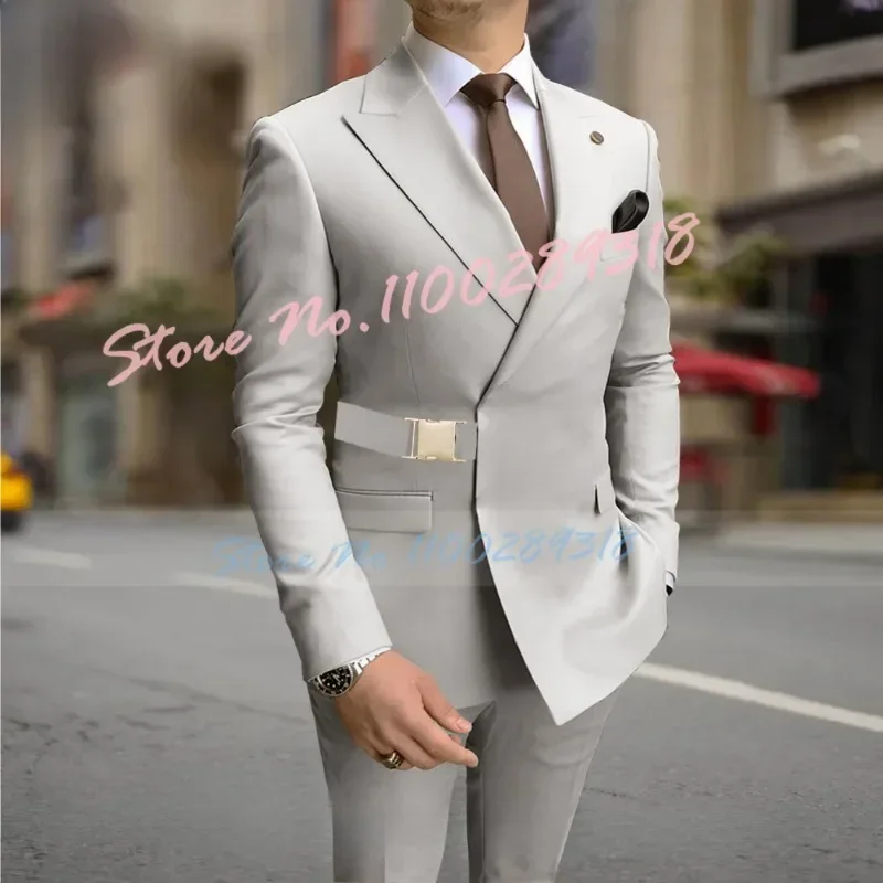 Trajes de hombre con hebilla de Metal dorado, chaqueta informal