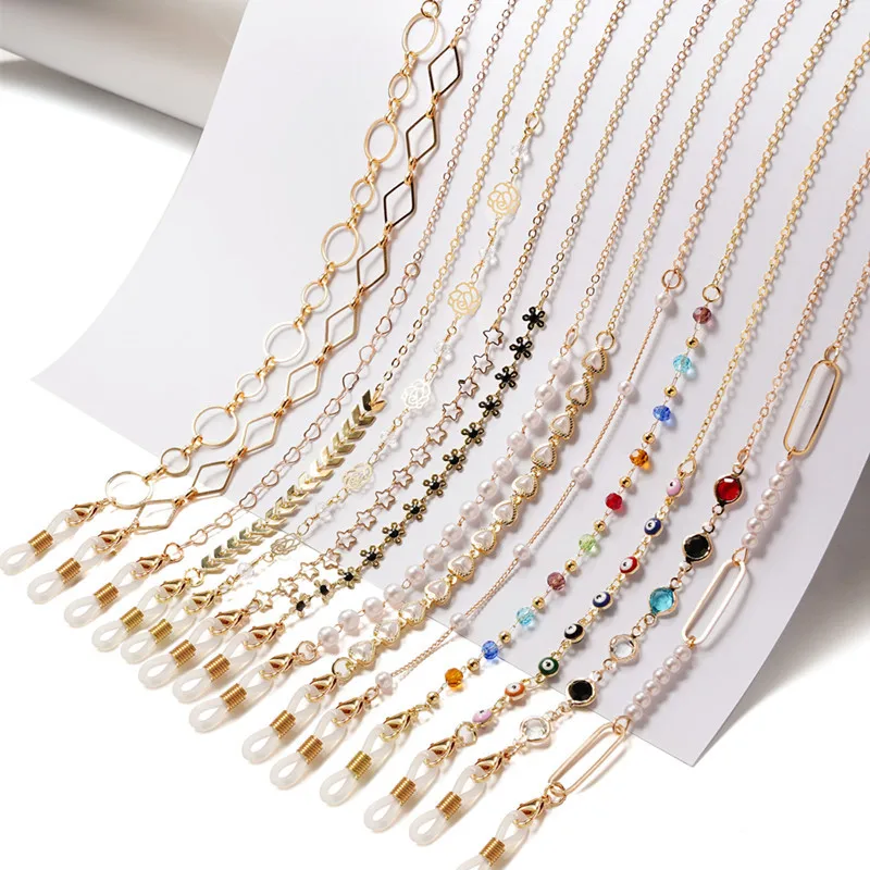 Fashion Eyeglass Chains Glasses Straps Glasses Chain Glasses Retainer for Women Pear Crystall Sunglasses Chains Glasses Cord Holder Gold Eyewear Lanyard Necklace Strap Rope