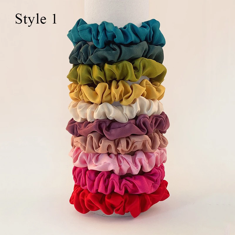 10pcs/set Pure Silk Skinnies Small Scrunchie Set Hair Bow Ties Ropes Bands Scrunchy Elastics Ponytail Holders for Women Girls