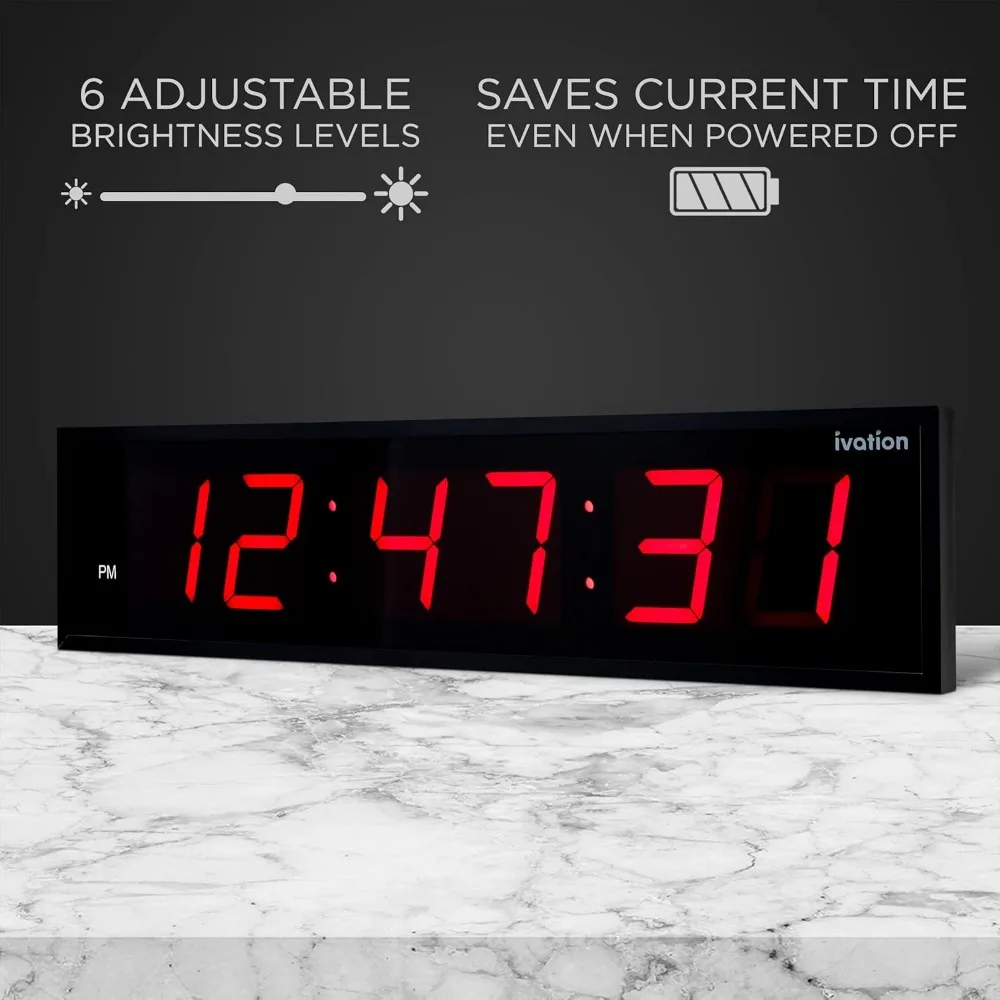 Large Big Oversized Digital LED Clock with Stopwatch, Alarms, Countdown Timer & Temp-Shelf or Wall Mount