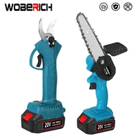 2PCS CordlessPruning Shears 6 Inch Electric Chainsaw Pruners Cutting Pruning Branch Set Garden Tools with 2 Lithium battery 1