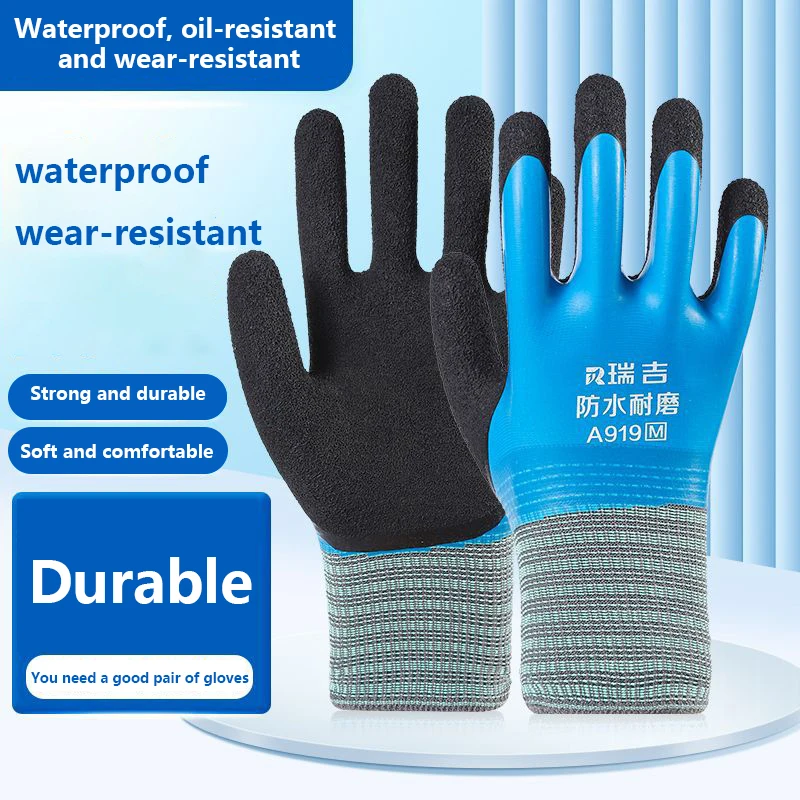 Wonder Grip Latex Waterproof Work Gardening Protective Gloves Nylon Blue Coldproof