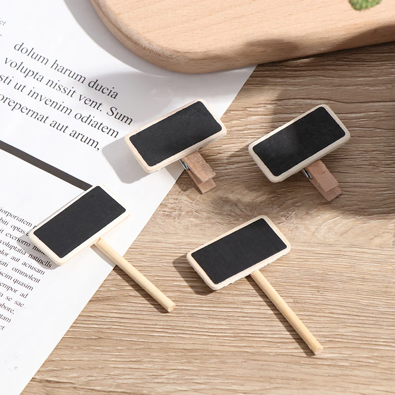 미니 칠판 나무 메시지 슬레이트 직사각형 클립 클립 패널 카드 메모 라벨 50 개