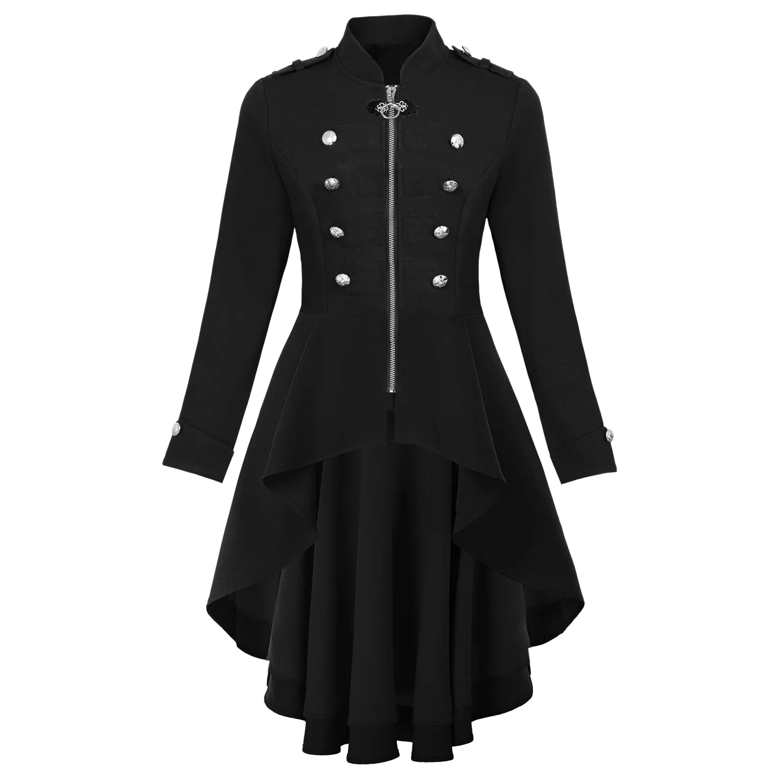 

Retro Women Patchwork High Low Dress Gothic Style Tuxedo Clothes Medieval Performing Autumn Winter Ruffle Midi Dresses