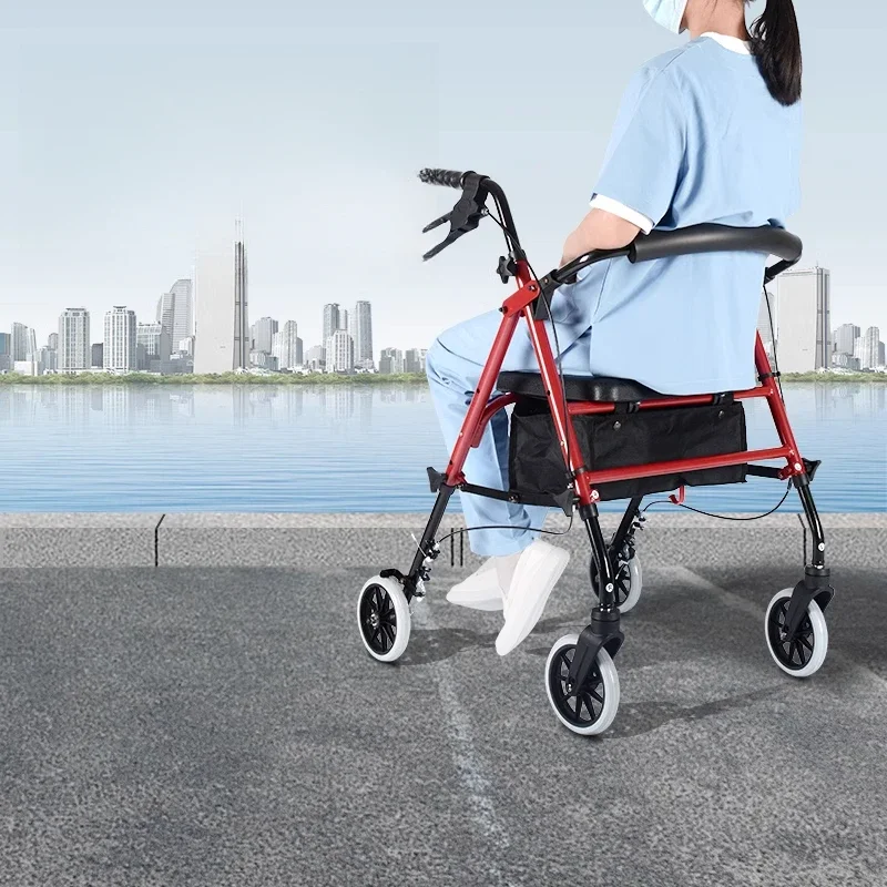 Walking Aid for The Elderly, Safe and Seatable Walker, Adjustable Height Assisted Mobility Scooter, One-Touch Folding Trolley 3
