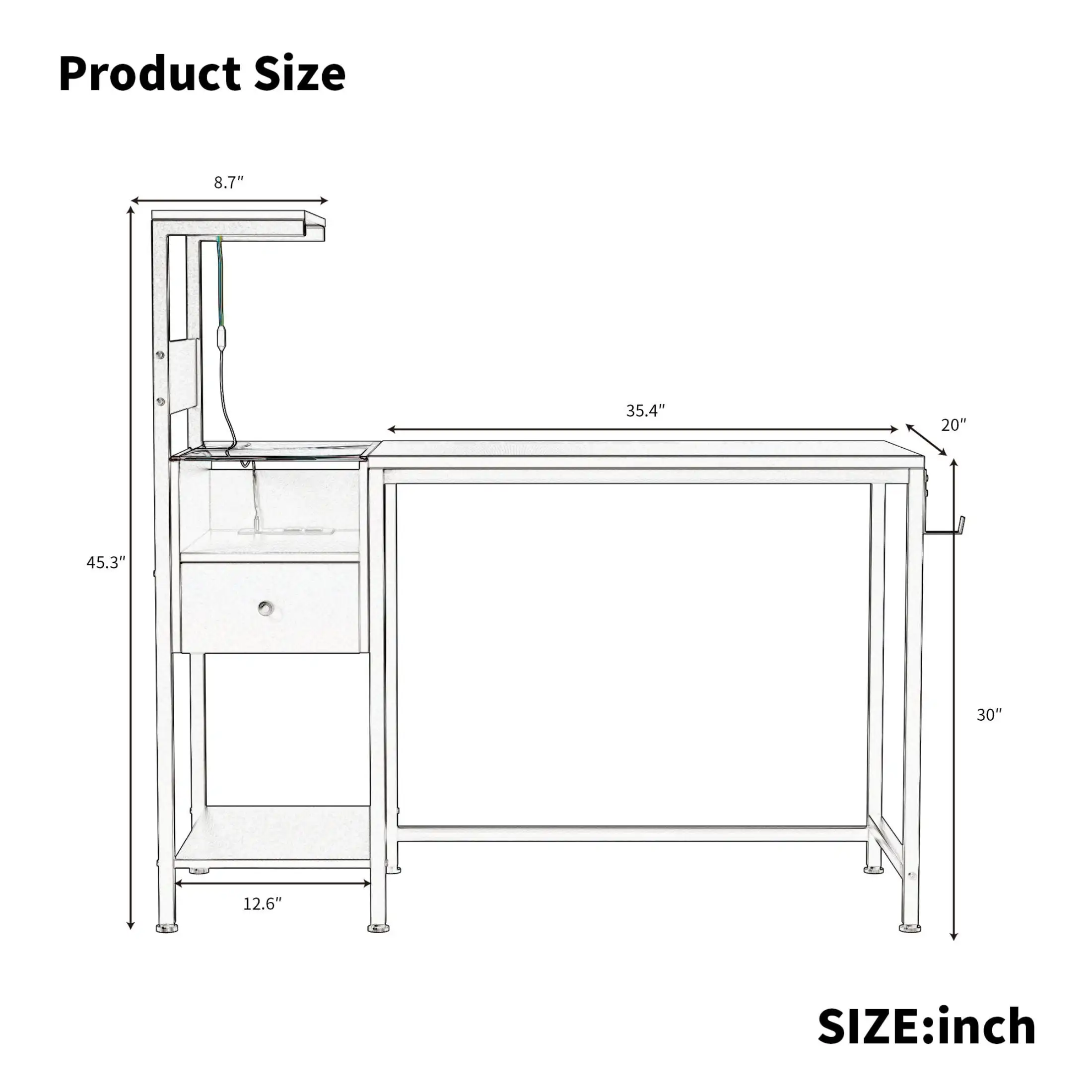 Computer Desk with LED Lights, Gaming Desk with Reversible Shelves and Charging Station, Rustic Brown 2