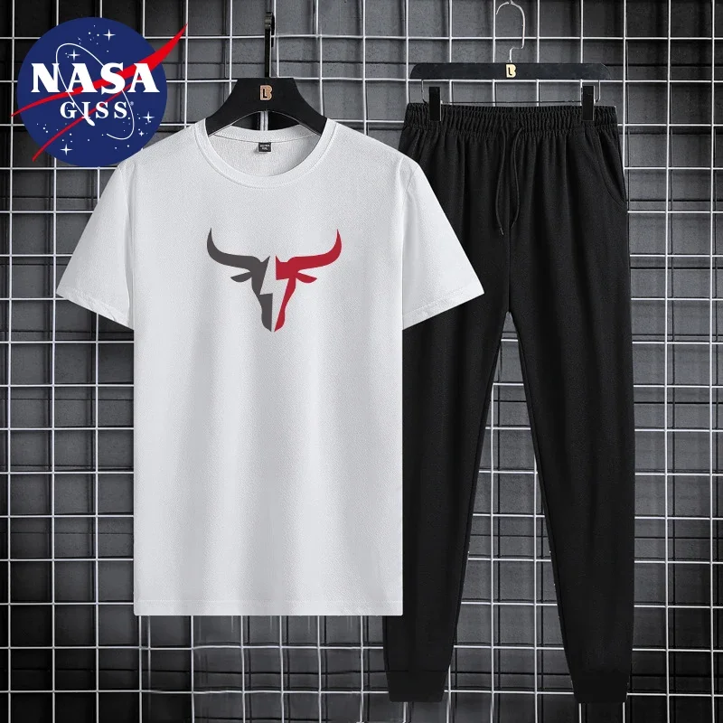 

2024 Spring/Summer Casual Fashion 2-piece slim short sleeve + sweatpants minimalist youth tracksuit