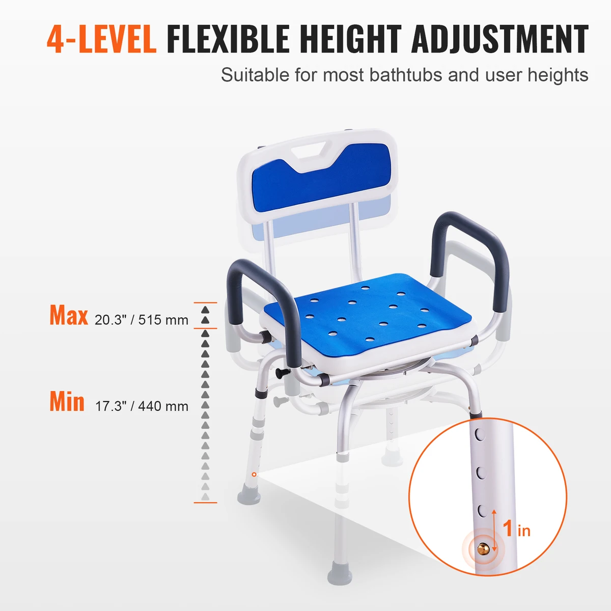 SucceBuy Swivel Shower Chair 360 Degree Adjustable with Armrest and Backrest for Shower or Bathtub Non-Slip for Disabled Elderly — view 3