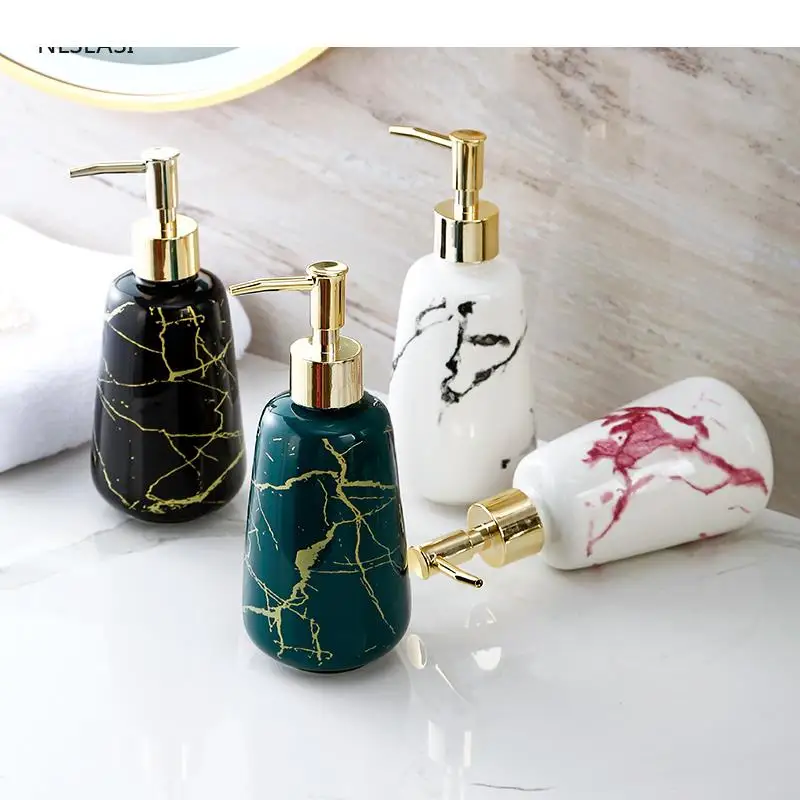 

Nordic Home Hotel Bathroom Supplies Golden Marble Pattern Ceramic Lotion Bottle Tray Aromatherapy Bottle Decoration Accessories