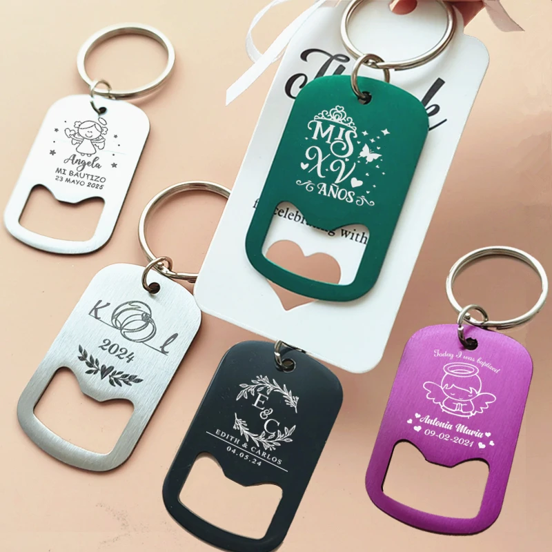 Keychains Bottle Opener 50-100pcs Personalized Engraved Wedding Favors Gifts Guests Party Baptism Custom Souvenir