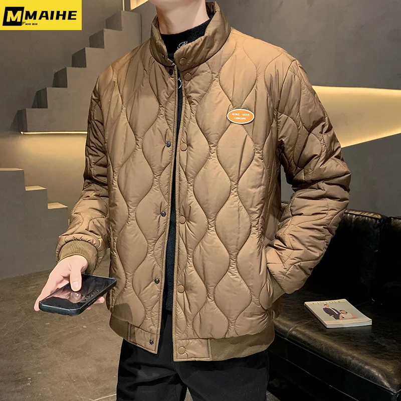 Harajuku Streetwear Baseball Collar Jacket Men's Winter Loose Rhombic Quilted Padded Coat Men's and Women's Fashion Warm Parkas