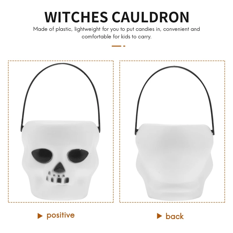10Pcs Mini White Skeleton Halloween Candy Kettle Halloween Candy Bucket Skull Head Bucket Party Decoration