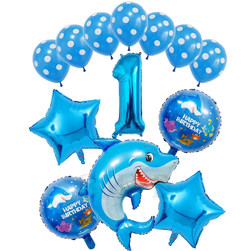 New Ocean Shark Dolphin Animal Foil Balloons Tema Numero Blu Decorazione Per Feste Di Compleanno Ragazzi Ragazze 1 Anno Baby Shower Toys Gift