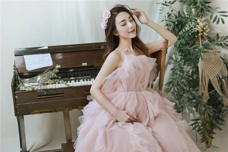 

Women Photography Props Maternity Dresses Pink Elegant Wedding Pregnancy Pregant Dress Studio Shoots Photo Clothes