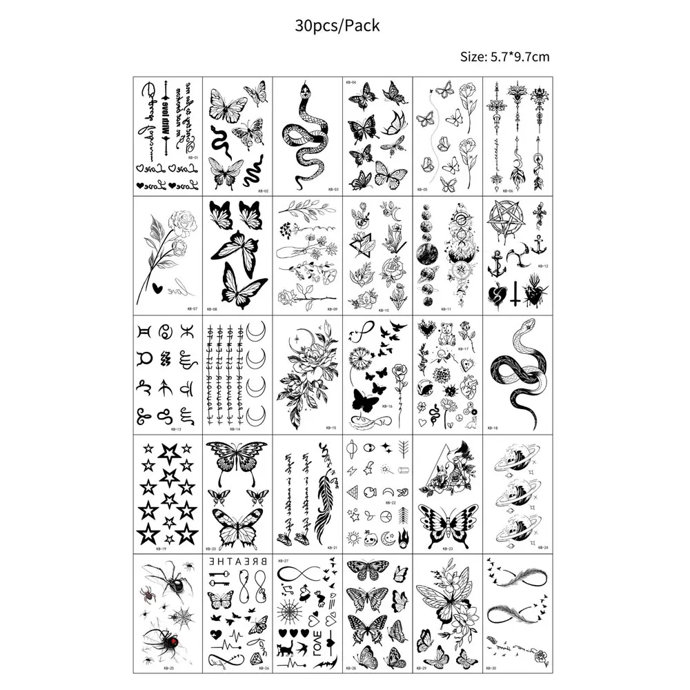 30 stücke Kleine Hand Tattoo für Frauen Männer Wasserdicht Temporäre Tattoo Aufkleber Schmetterling Blume Sterne Schlange Gefälschte Tattoo Körper Kunst – Detail 5
