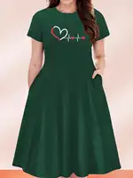 Robe Courte Décontractée Noire à Manches Courtes Imprimée Cœur Battant « Amour à Première Vue » pour Femme, Collection Quatre Saisons 2026 4