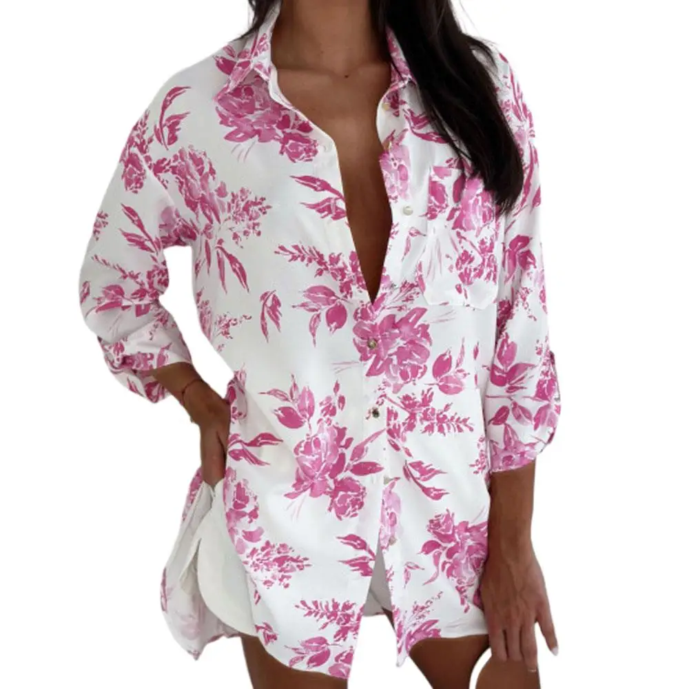 Floral Print Long Sleeve Button Women Blouse