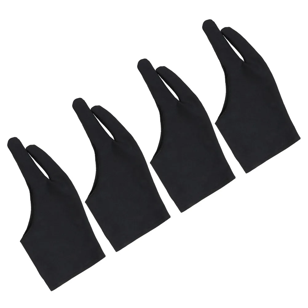 4Pcs 두 손가락 그리기 장갑 안티 아티스트 스케치 페인팅 사이즈 L 블랙 스판덱스 통기성 소프트 보호 장갑