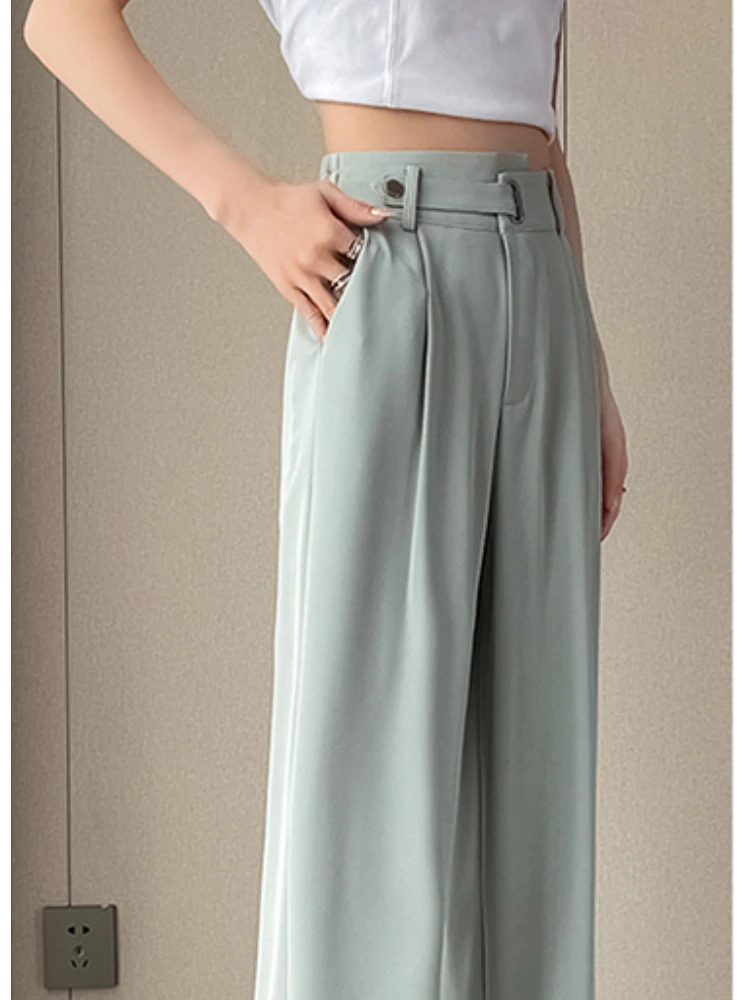 Women's Pants Casual Loose Solid High Waist Straight Wide-legged Trousers  Female Fashion Elegant Office Pantalons Summer New