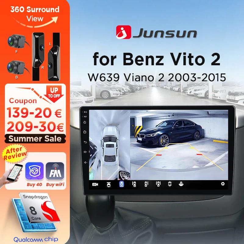 Junsun Android dla Mercedes Benz Vito 2 Viano 2 W639 Radio Samochodowe Odtwarzacz Multimedialny CarPlay Jednostka Główna 2 din 360 ° Aparat fotograficzny