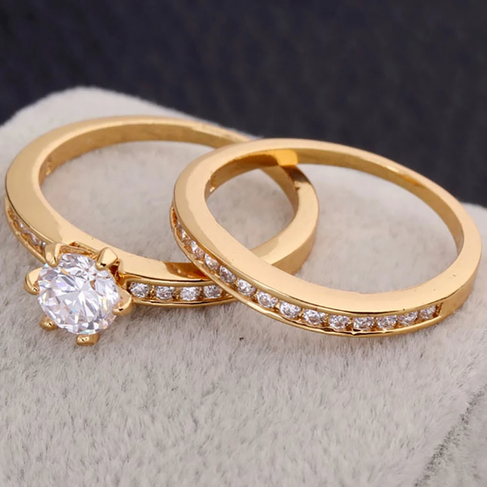 

Couple Ring Set Womens Ring 18k Yellow Gold Filled Classic Round Cut Cubic Zircon Wedding Party Jewelry Size 7
