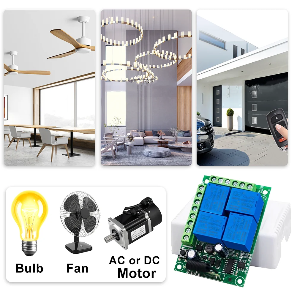 Universal Wireless Remote Control Relay Module with 4-Channel Receiver and Transmitter