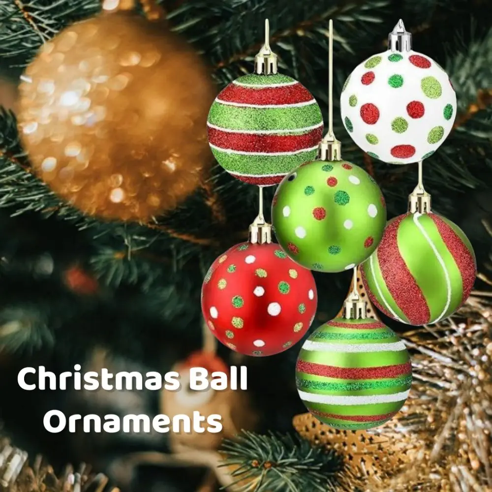 12pcs New Glittering Christmas Balls Ornament 2.4 Inch Hanging Swirl Elf Balls Red Green Plastic Christmas Baubles Holiday Decor