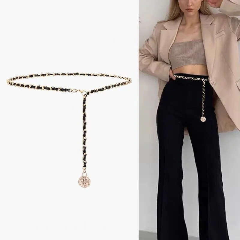 

Ремень женский металлический в стиле панк-рок, индивидуальный дизайнерский пояс с цепочкой, цвет золото/серебро