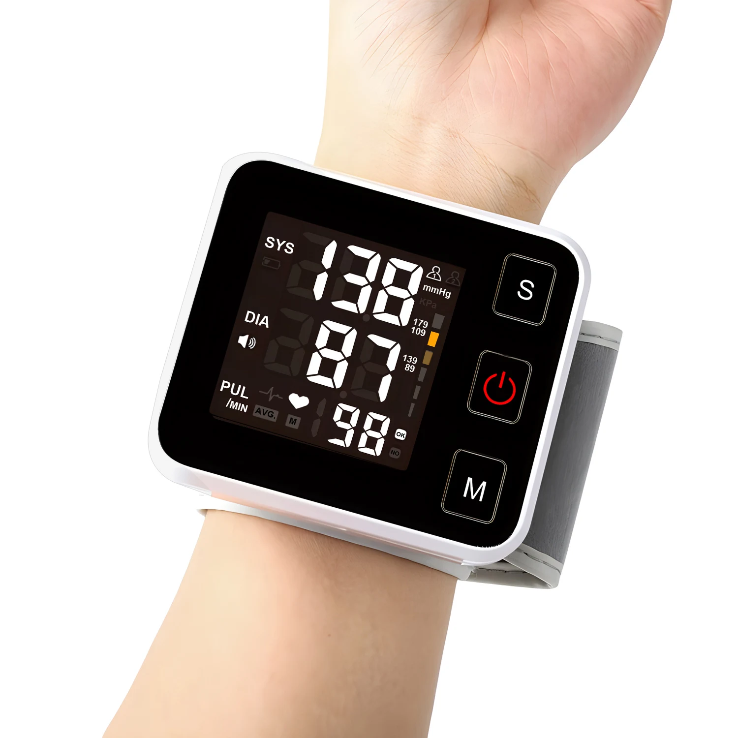 Backlit Automatic Digital Wrist Blood Pressure Monitor Sphygmomanometer Tonometer Tensiometer Heart Rate Pulse Meter BP Monitor