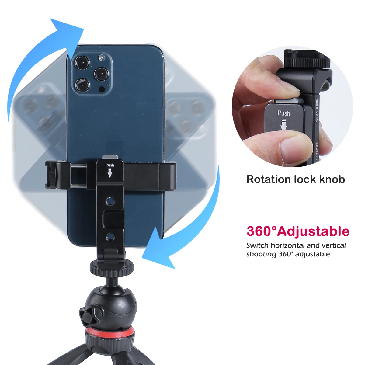 smartphone stand Arnarkok Light Weight Metal Phone Tripod Mount w Rotatable Cold Shoe, Vertical, Horizontal & 45 & Tilt Angles,1/4'' Screw Holder phone charging stand