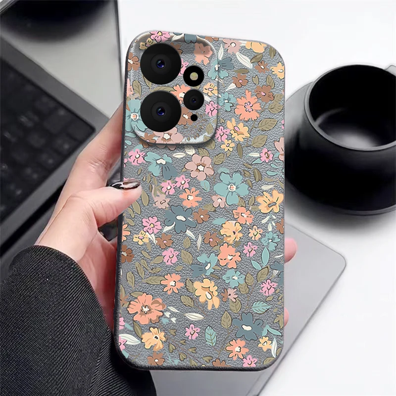 Floral Leather Texture TPU Soft Phone Case