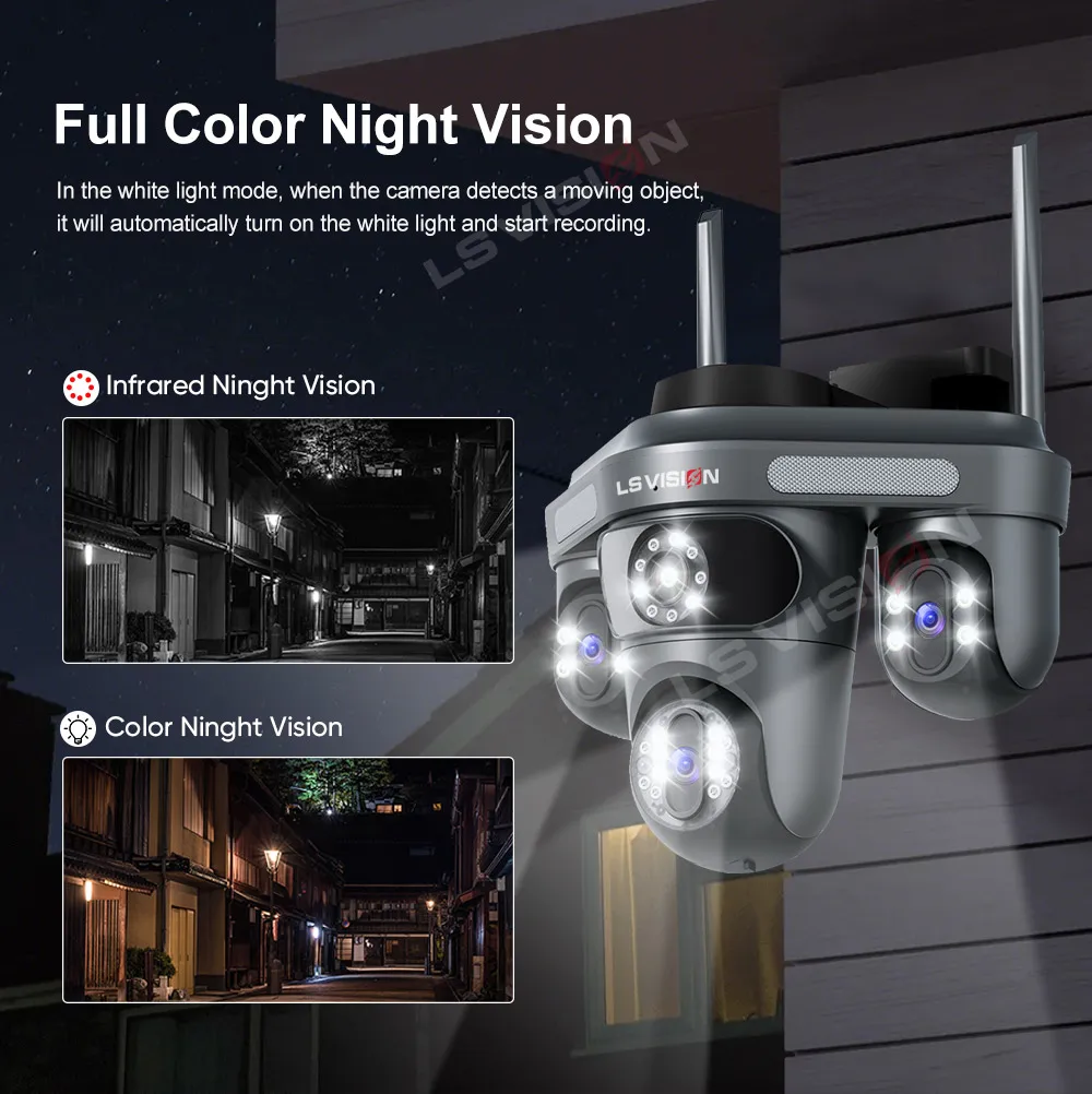 15MP WiFi Security Camera Three Screens Outdoor IP Camera Three PTZ 2-Way Audio