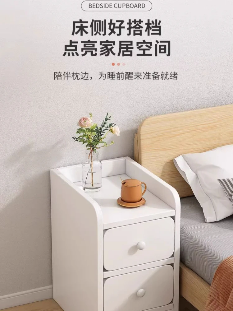 Bedside Table Cream Style Simple Side Cabinet Single Drawer Storage Rack Warm White Night Stands Mesitas De Noche Home Furniture