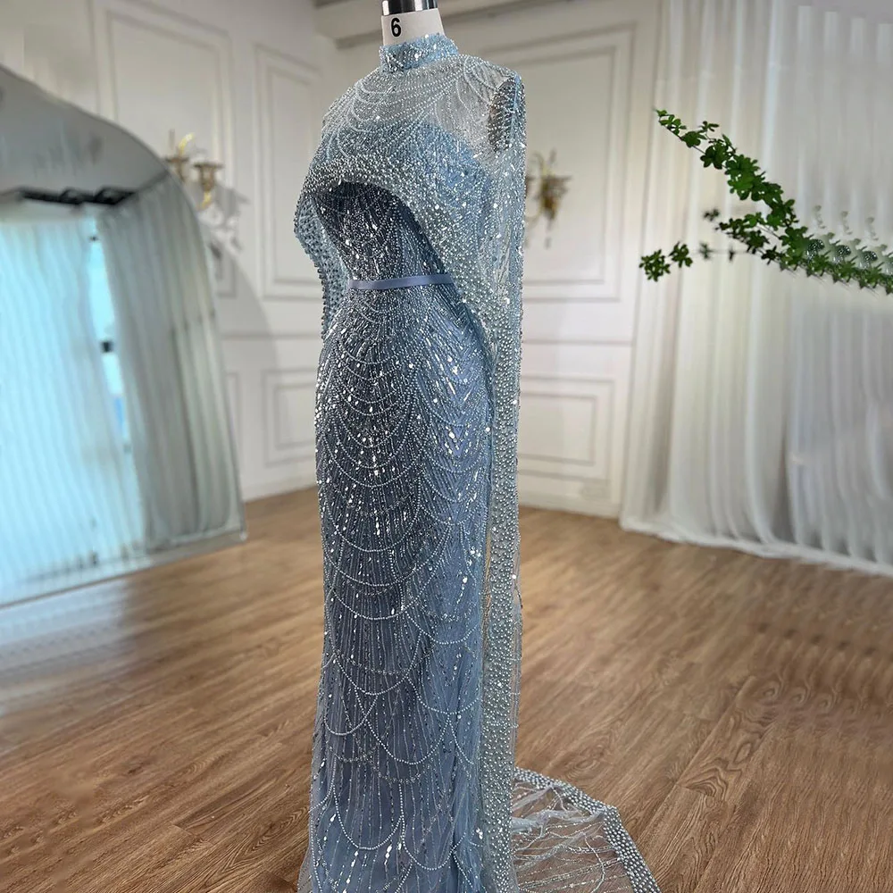 S1ad4dd9ef41d4a5597862540fa375ed0v Arabic Nude Mermaid Long Cape Sleeves Luxury Evening Dresses Gowns For Women Wedding Party Mallzona