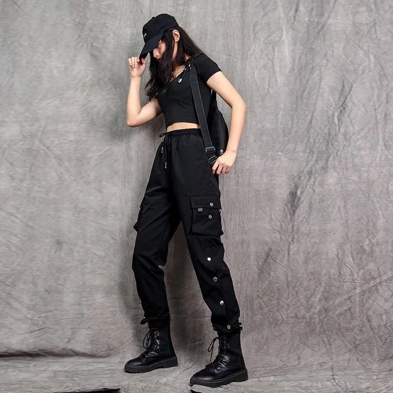 

Pantalones De Mujer Black Cargo Pants for Women High Waist Baggy Sweatpant Joggers Hip Hop Sport Pants Y2k Streetwear Trousers