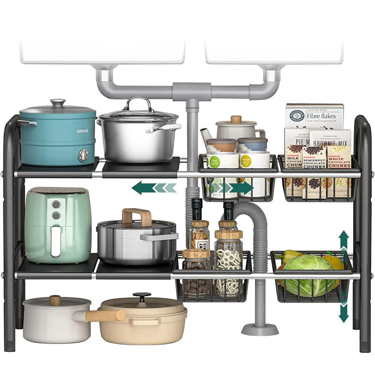 UK Refine 2 Tier Under Sink Organizer and Storage Multifunctional Storage Rack: 3 - 5 Days Free Delivery Only UK