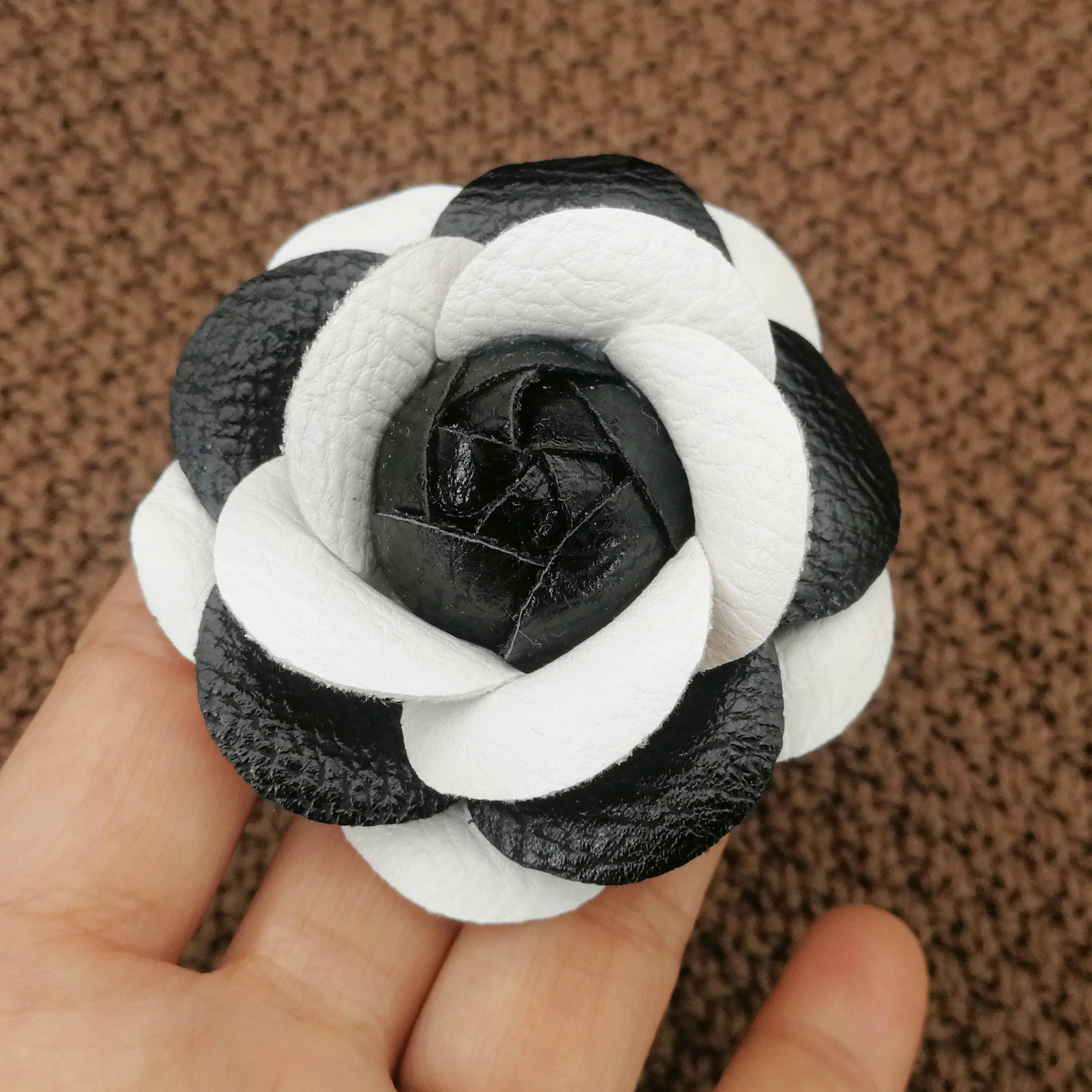 Chanel Black Fabric Camellia Flower Brooch And Ribbon AUTHENTIC