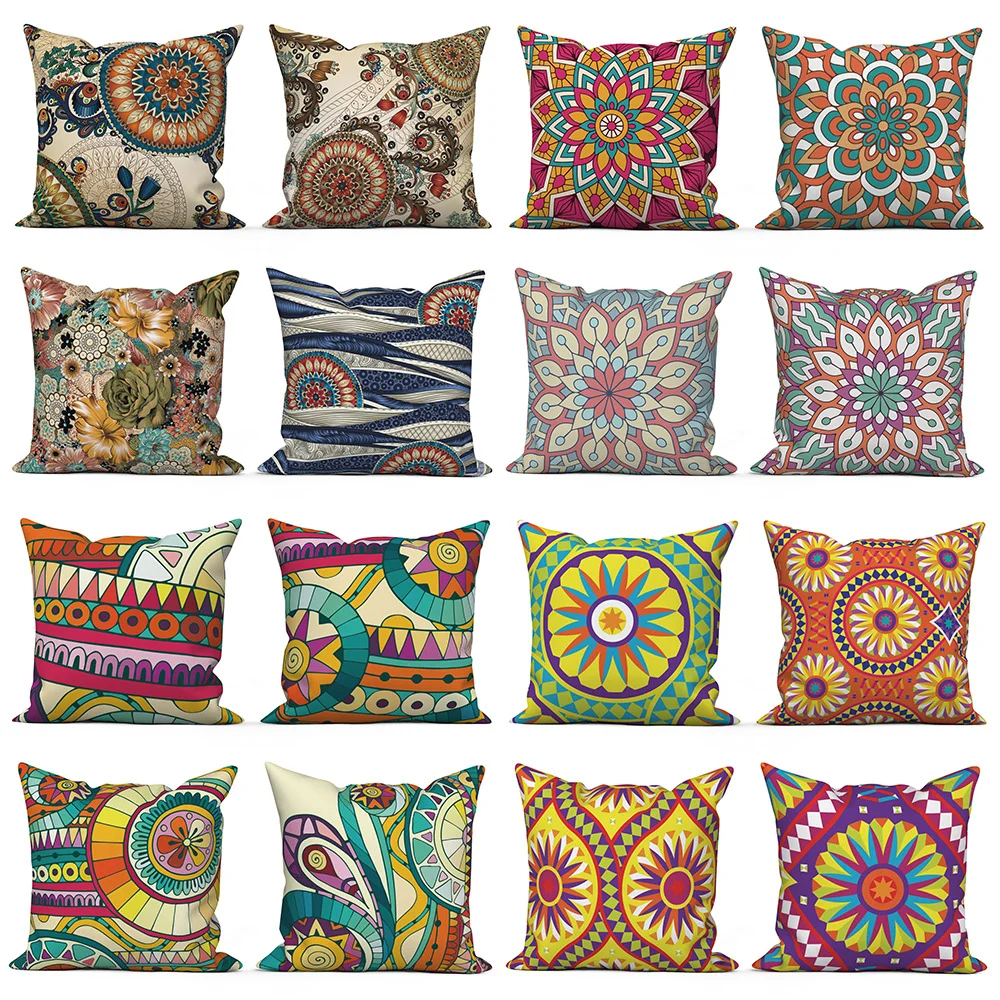 

Colorful Ethnic Mandala Print Pillowcase Sofa Cushion Cover Polyester Throw Pillow Case Home Bedroom Car Decor 40x40 45x45 50x50