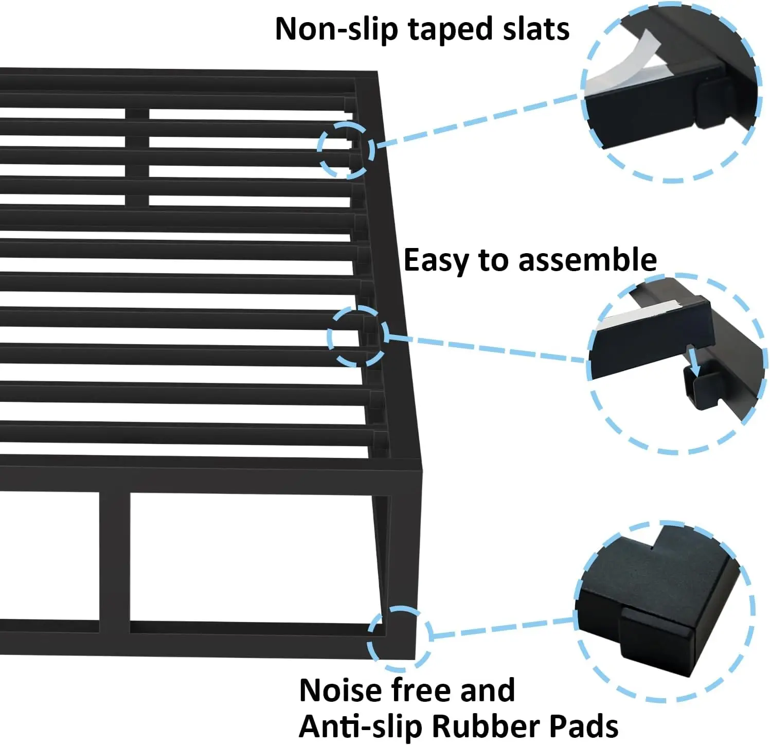 10" Twin Bed Frame. Steel Slat Support. Low Profile. No Box Spring. Easy Assembly. Noise Free.