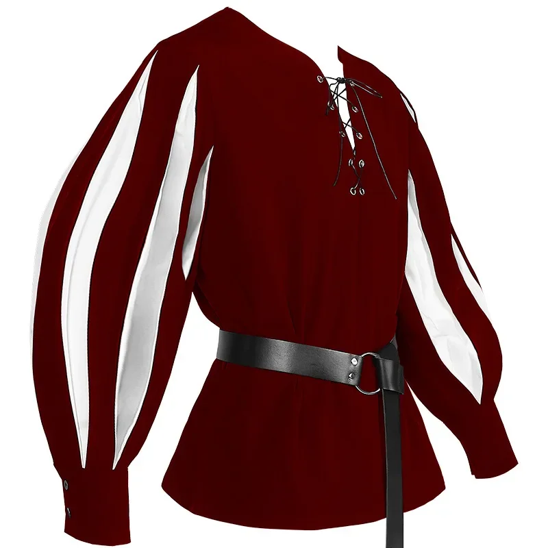 Costume medievale Guerriero Landsknecht Tunica Camicia German Larp Pirata Adulto Halloween Top con lacci Abiti rinascimentali - immagine 5