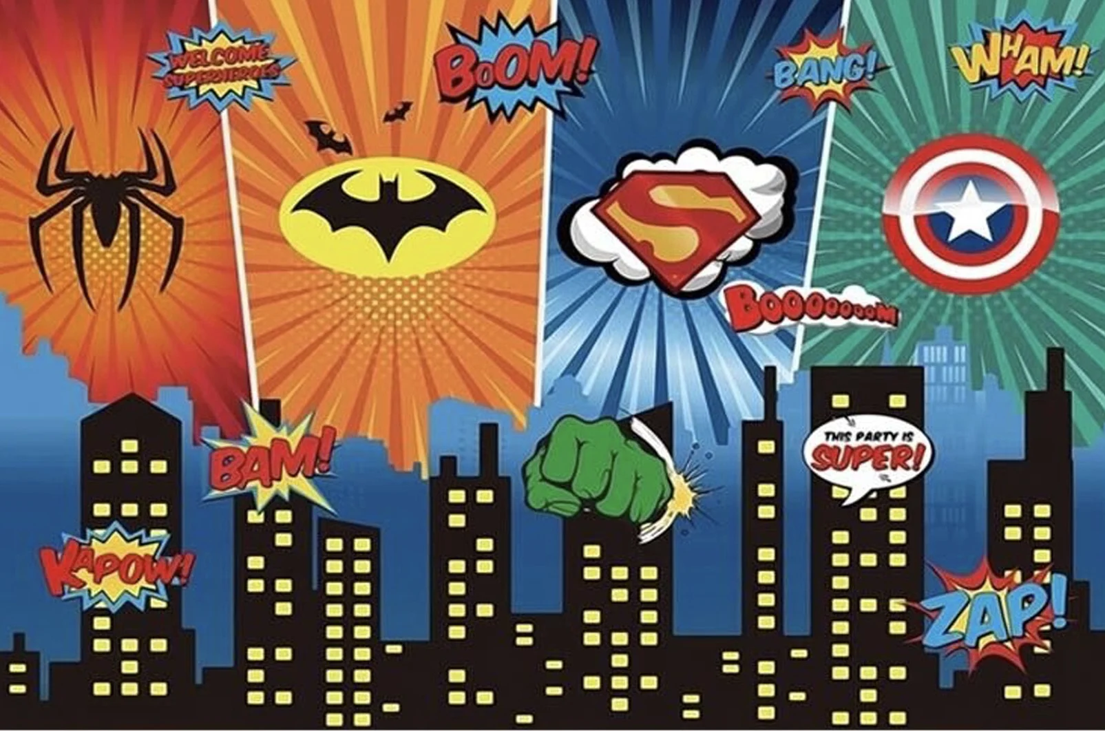 Superhero Comic Book Backdrop Banner - 2-Piece Party Decor, 9ft X 6ft Photo Booth Background For Kids Birthday
