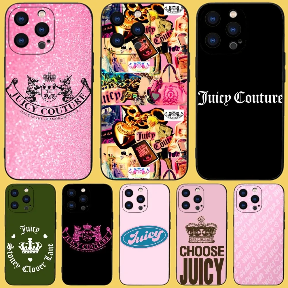 J-Juicyes Couturer Phone Case For iPhone 15,14,13,12,11 Plus,Pro,Max,XR,XS,X,7,8 Plus,SE,Mini Black Silicone Soft