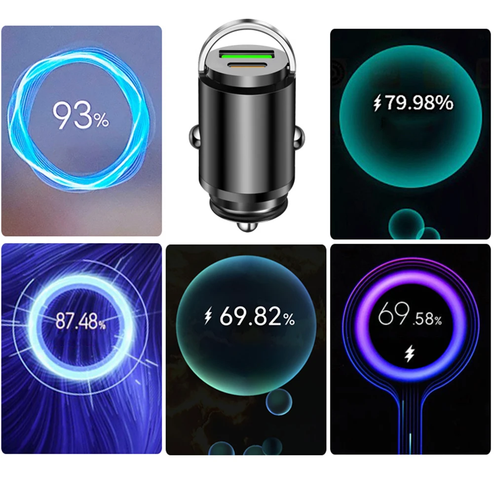 

1x Type-C Car Charger QC3.0 PD3.0 Metal Dual USB Fast Charging Adapter Brand New And High Quality Battery Charging-Units